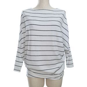 Lulus Womens White Black Stripe Dolman Sleeve Stretchy Top Flattering Size M